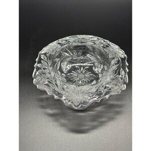 Vintage Leaded Etched Clear Crystal Footed Compote Bowl Floral Design 7" Diamete